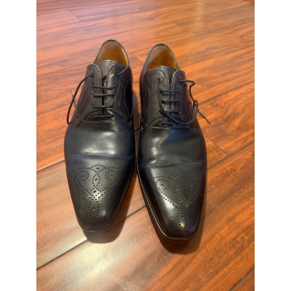 Magnanni Mens Navy Blue Leather Medallion Toe Derby Dress Shoes Size 11 M - Picture 2 of 16